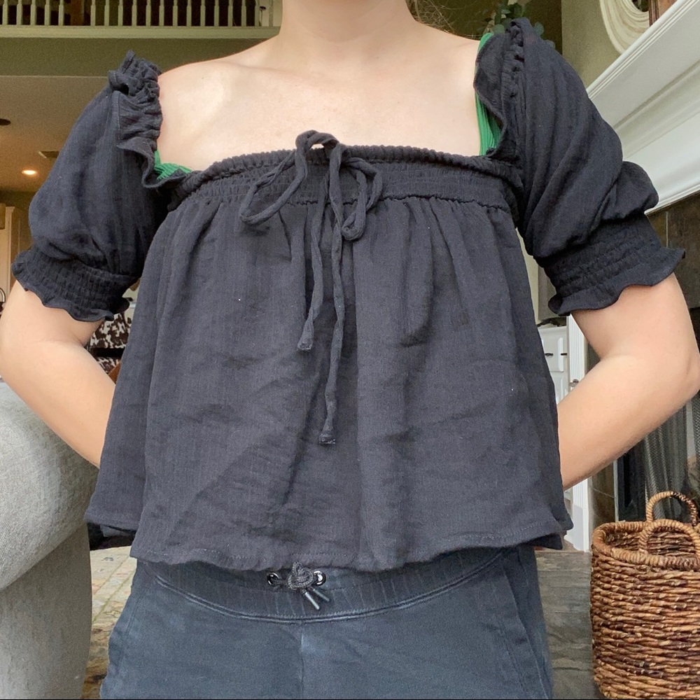 asos black peasant top w/ open back
